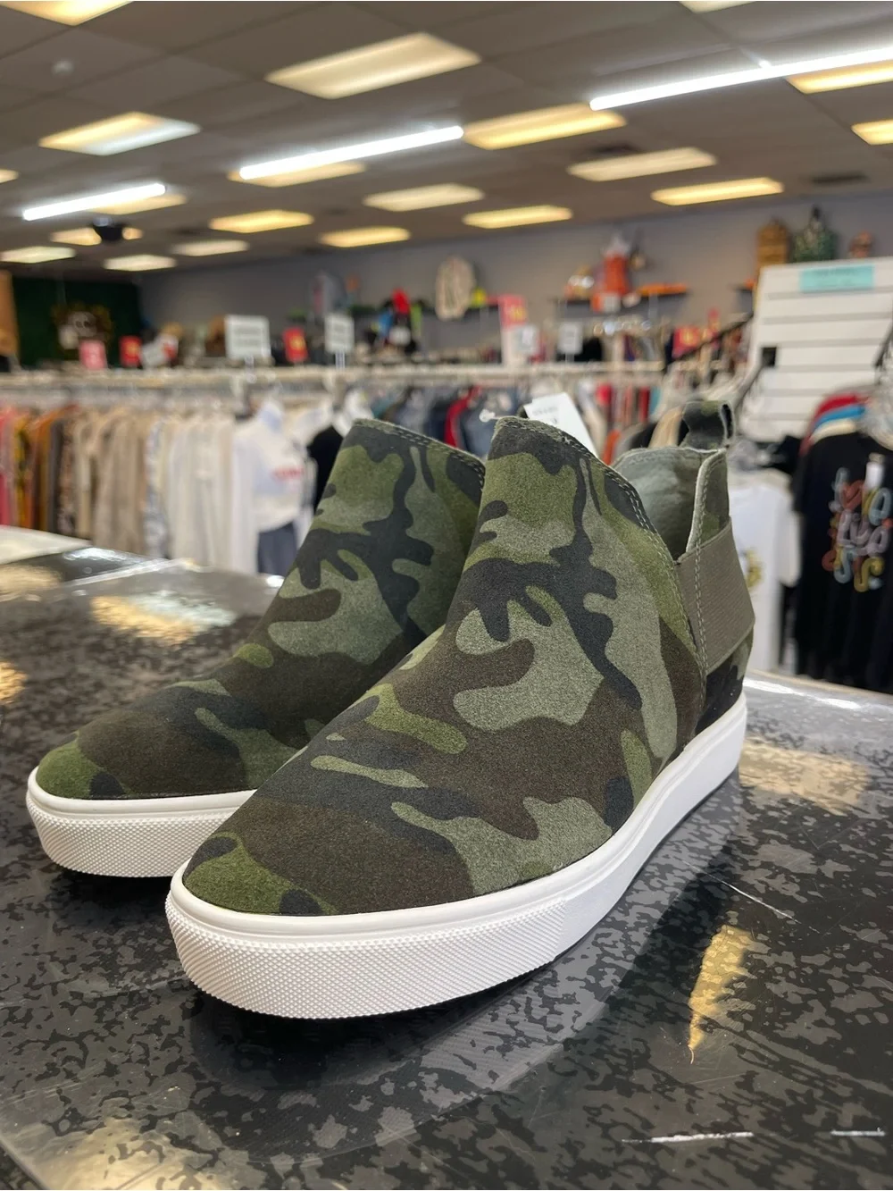 Steve Madden Green Camo Wedge Slip-On Sneakers